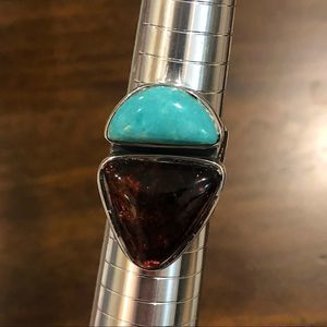 JAY KING Desert Rose Trading Company Turquoise Amber Sterling Silver Ring 8-3/4